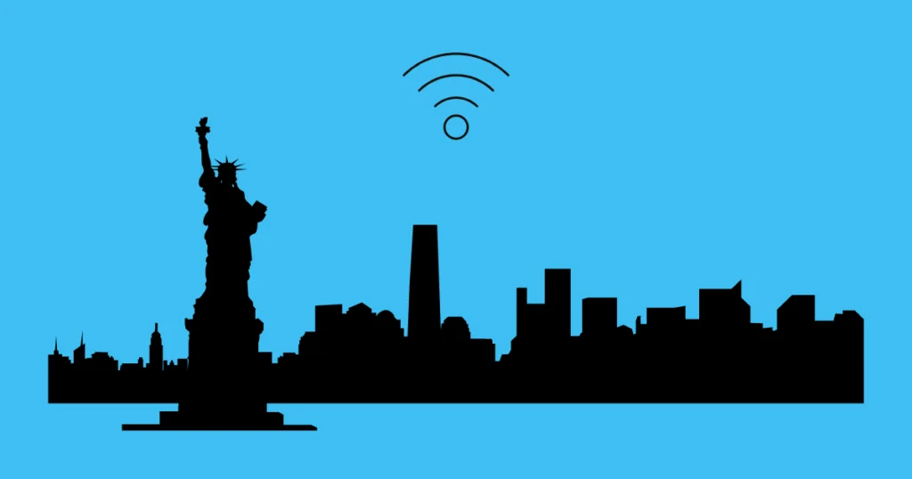 image représentant New-York et l'icone du wifi pour signifier le fait d'avoir internet en voyage à New-York